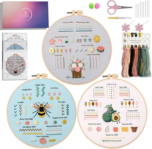 Jyphorixal Embroidery Kit for Beginners Adults Cross Stitch Starter Kit Needle Point Supplies 28 Basic Stitches in 3 Set......