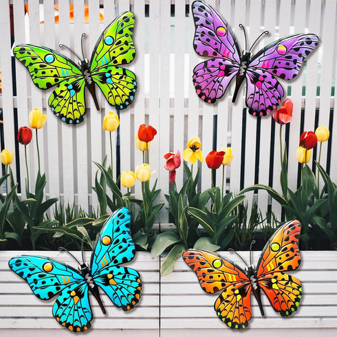 4 PCS Metal Butterfly 9.6" Butterflies Outdoor Fence Yard Art Wall Decor Hanging Decorations for Garden Living Room Bedroom Patio Balcony Gift for...