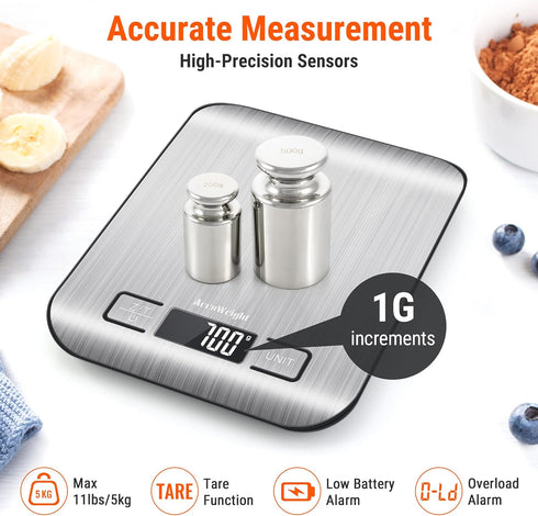 AccuWeight 211 Digital Kitchen Food Scale for Cooking Baking Coffee Scale 5000g by 1g with Tare and LCD Display Food Weight Scale, 8.11×6.42×1.18"...