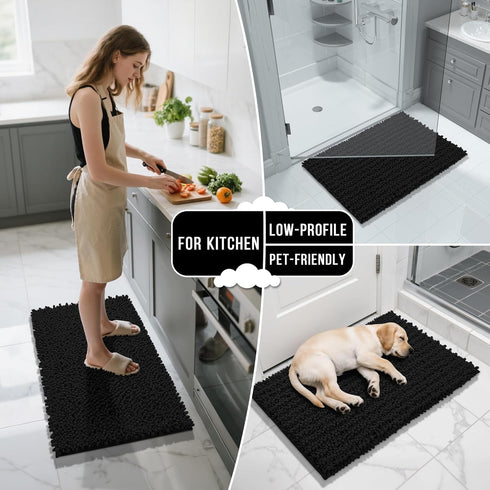 Yimobra Bathroom Rugs Non Slip Washable 32x20 Inch - Ultra Soft Absorbent Chenille Bath Mat, Quick Dry Shaggy Floor Carpet for Tub Shower, Black H...