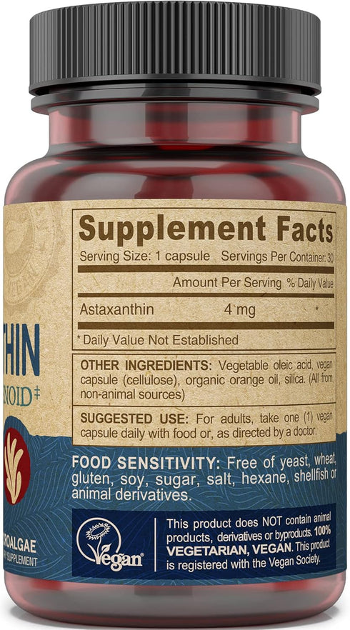 DEVA Nutrition Vitamins Astaxanthin 4mg, Vegan, Made from Haematococcus Pluvialis Microalgae, 30 Capsules, 2-Pack...