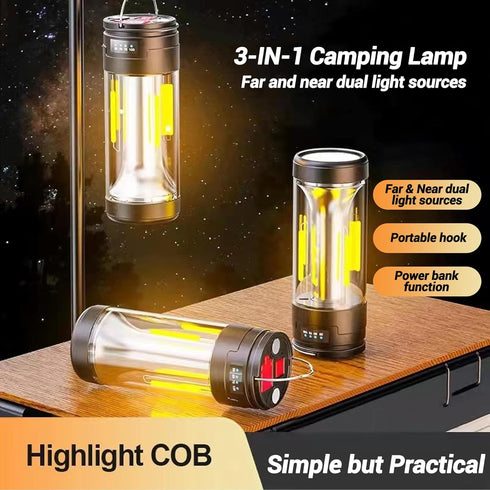 Camp Lantern Rechargeable, Camp Light Flashlight with Magnetic, Power Bank, White/Warm/Red SOS Light Mode for Emergencies, Camping, Hiking,Tent...