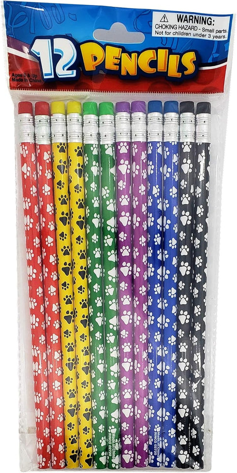 Paw Print on Colorful #2 LEAD Pencils (48 Pack) Wooden with Colorful Eraser on Top (48 Pack) Bulk...