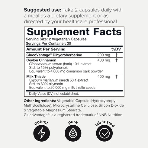 Ultra Concentrated Dihydroberberine Supplement - 24,000 mg per Serving with Ceylon Cinnamon & Milk Thistle Extract - 200mg GlucoVantage - 5X More ...