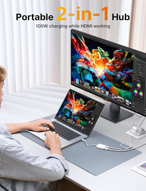 JSAUX USB-C to Digital AV Adapter, 2-in-1 USB C to HDMI with 100W Fast Charge, 4K@30Hz Thunderbolt 3 Type-C Compatible for iPhone 15 Pro Max/15 Pr...