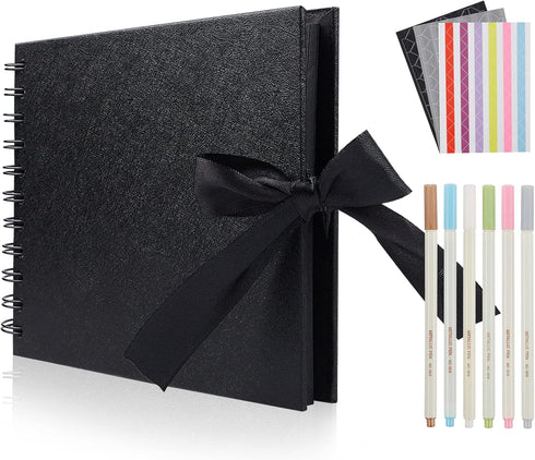 8.5x5.9 Inch Scrapbook Photo Album with DIY Accessories Kit - 60 Pages Black Kraft Paper DIY Handmade Album Scrapbook for Anniversary Wedding Grad...