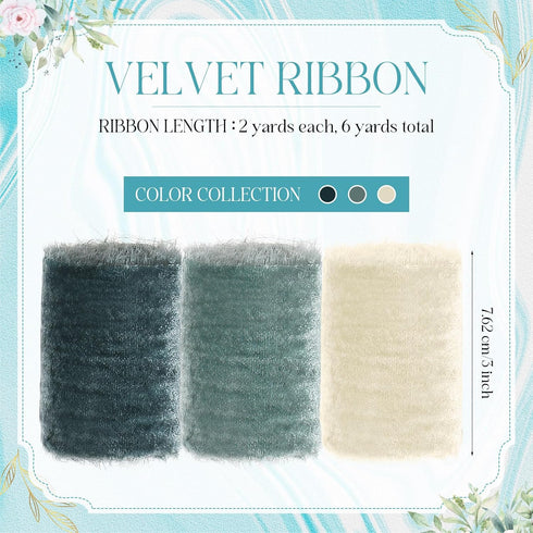Velvet Ribbon 3 Inch Velvet Ribbon Handmade Fringe Ribbons Frayed Thick Ribbon for Xmas Gift Wrapping Crafts Bouquet Wedding Decorations (Dusty Bl...