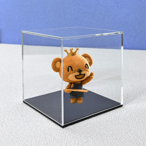 Acrylic Display Case, 4x4x4 Inch Cube Acrylic Boxes for Display, Clear Display Cases with Matte Black Base and Single-Piece Acrylic Box for Softba...