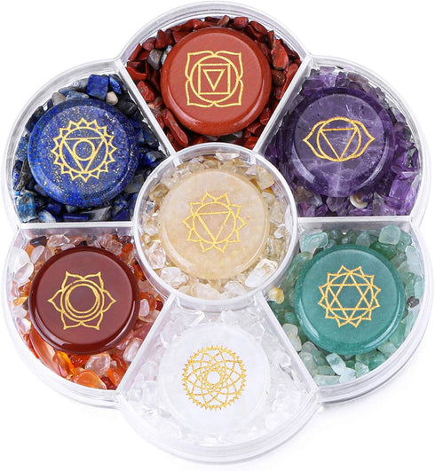 CrystalTears 7 Chakra Crystal Stones Natural Reiki Healing Crystals Gemstones with Engraved Chakra Symbol Tumbled Polished Chakra Stone Kit for Me...
