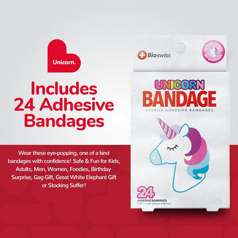 BioSwiss Bandages, Unicorn Shaped Self Adhesive Bandage, Latex Free Sterile Wound Care, Fun First Aid Kit Supplies for Kids, 24 Count...