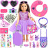 30 PCS 18 Inch Girl Doll Accessories Suitcase Travel Play Set - Camera, Suitcase Stickers, Toiletries, Pillow, Blindfold, Sunglasses, Passport, Ti...