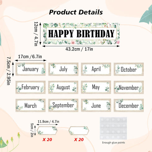 Lucleag 53 PCS Eucalyptus Birthday Cutouts for Bulletin Board Decorations, Classroom Happy Birthday Chart Name Plates Set for Wall Bulletin Board ...