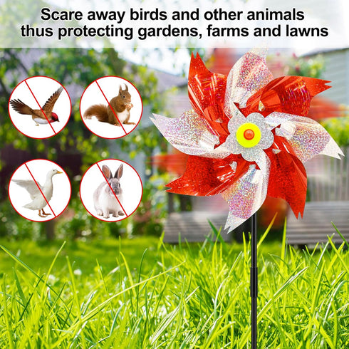timecity 4 PCS Pinwheels Red Silver Wind Spinners 9.5inch Sparkly Garden Pinwheel Reflective Windmills Scare Birds Animal Away Spinner for Yard an...