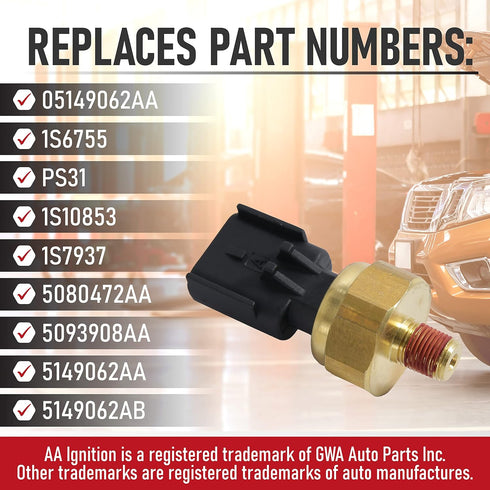 Engine Oil Pressure Sensor Switch - Replaces 5149062AA, 05149062AA, 56028807AB, 56028807AA - Compatible with Chrysler, Dodge, Jeep, Ram - 200, 300...
