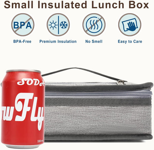 FlowFly Small Insulated Lunch box Portable Soft Bag Mini Cooler Thermal Meal Tote Kit with Handle for Work & School, Heather Grey...