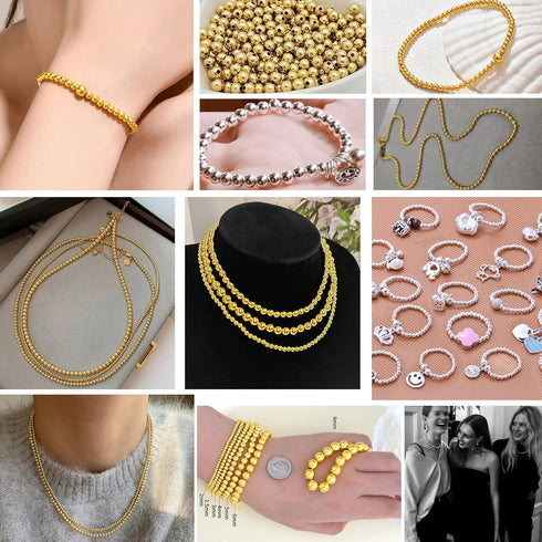 18K Gold 925 Sterling Silver Beads for Jewelry Making 20Pcs S925 Silver Loose Beads Smooth Round Silver Beads for Stackable Bracelet Jewelry Craft...