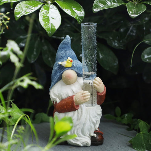 FORUP Resin Gnome Rain Gauges, Resin Gnome Garden Statue with a Plastic Rain Gauge, Hand Painted Gnome Sculpture Water Gauge for Rain...
