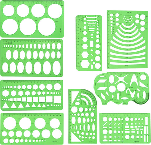 KESAPLAN 9 PCS Drawing Templates Plastic Rulers Multi-Function Measuring Rulers with French Curve Ruler,Geometric Drawings Templates Rulers Tool S...