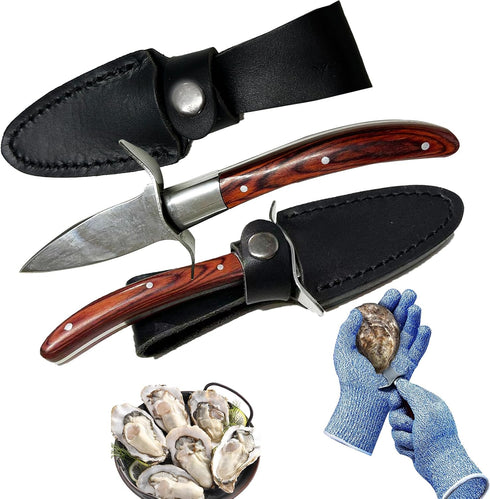 Oyster Shucker, Oyster Shucking Knife for Oyster Clam Pearl Shell Shucking, 2 Set Oyster Shucking Tool Kit, 2 Stainless Steel Oyster Knifes with W...