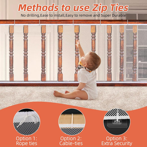 Banister Guard 10 ft L x 2.6 ft H, Deck Safety Net for Baby Proofing, Balcony Mesh Netting, Stairway Deck Rail Mesh Netting for Child Safety, Pet ...