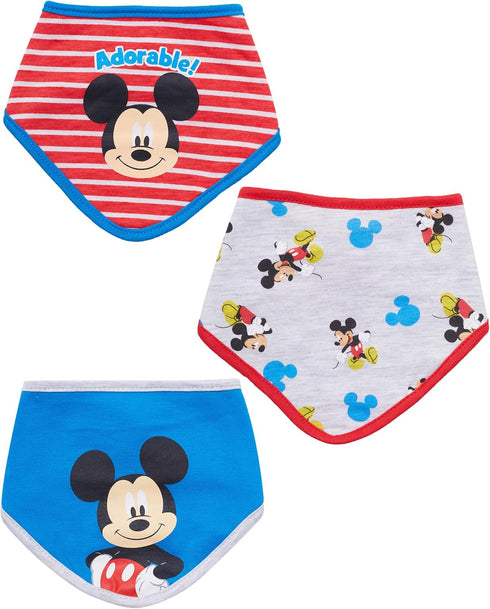 Disney Baby Unisex Mickey Mouse Bandana Bib 3-Pack - Mickey Mouse Baby Bibs (Blue/Red/Grey, 0-12M)...