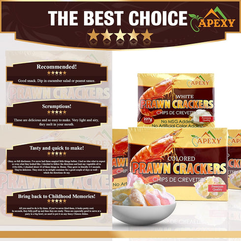 APEXY Authentic Prawn Crackers Uncooked, Crispy and Delicious Shrimp Chips for Party Appetizers and Snacks, Cook and Serve, 8 oz (227g), Multi Col...