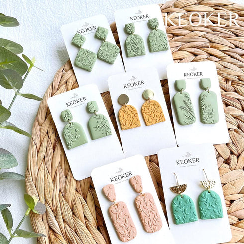 Keoker Polymer Clay Texture Sheets, Clay Texture Mat for Making Earrings Jewerly, Polymer Clay Earrings Tools (No. 7-8)...