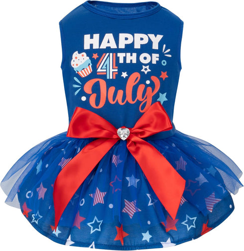 cyeollo 4th of July Dog Dress Independence Day Dog Clothes Dog Tulle Skirts for Small Dogs Holiday Pet Outfits with Bowtie Patriotic Pet Apparel, ...