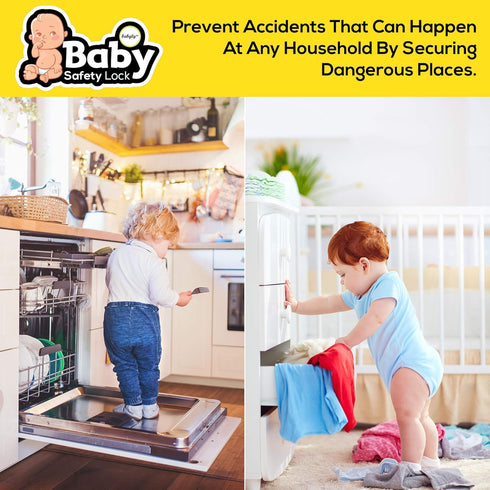 Baby Proofing Cabinet Locks – 6 Child Safety Latches with 2 Extra 3M Adhesives - Adjustable & Open from Both Sides - Door Latches for Drawers, Cup...