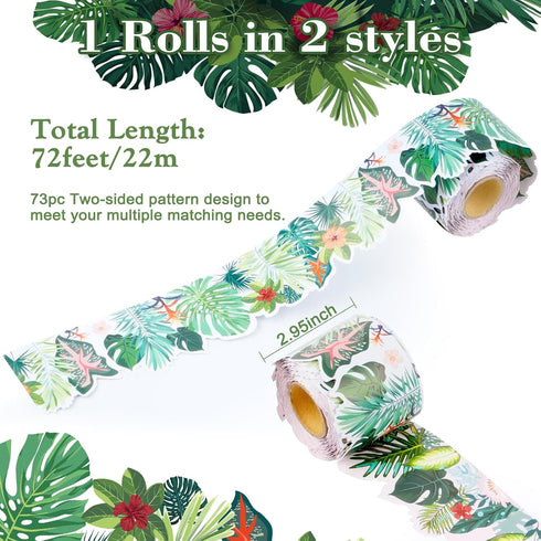 Bulletin Board Border Green Plant Tropical Die-Cut Rolled Two-Sided Printed Palm Tree Leaves Back to School Border Trim Boho Paper for Classroom D...