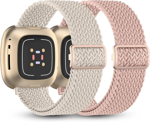2 Pack Braided Elastic Nylon Bands Compatible with Fitbit Versa 3/Versa 4/Sense/Sense 2,Adjustable Comfortable Skin-friendly Replacement Wristband...