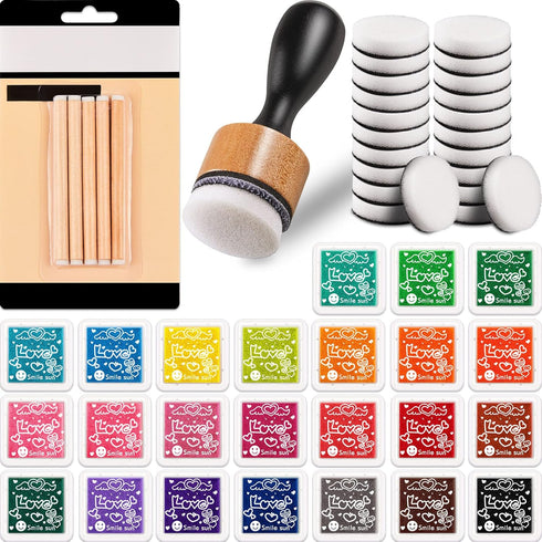 52 Pieces Mini Ink Blending Tools with Replacement Foam Pads Ink Pads Detail Blending Tools and 24 Colors Craft Ink Pad Stamps for Distressing Scr...