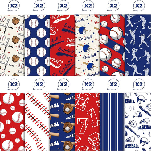 Baseball Theme Scrapbook Paper 12 Inches Double-Sided Pattern Material Decorative Craft Cardstock Paper Folded Flat for Card Making Junk Journal P...