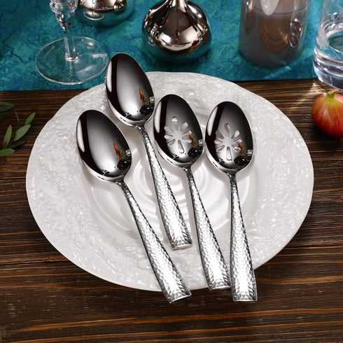 KEAWELL Premium Louis Hammered Serving Spoons, 18/10 Stainless Steel, Fine Spoon Set with Squared Edge, Dishwasher Safe, Silver Serving utensils (...