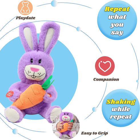 Hopearl Talking Singing Bunny Repeats What You Say Rabbit Musical Shaking Head Electric Interactive Animated Toy Speaking Plush Buddy Gifts for To...