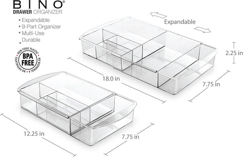 BINO | 7-Section Expandable Plastic Drawer Organizer | Makeup Storage | Space-Saving Makeup Storage | BPA - Free Material | Home Essential | Bathr...