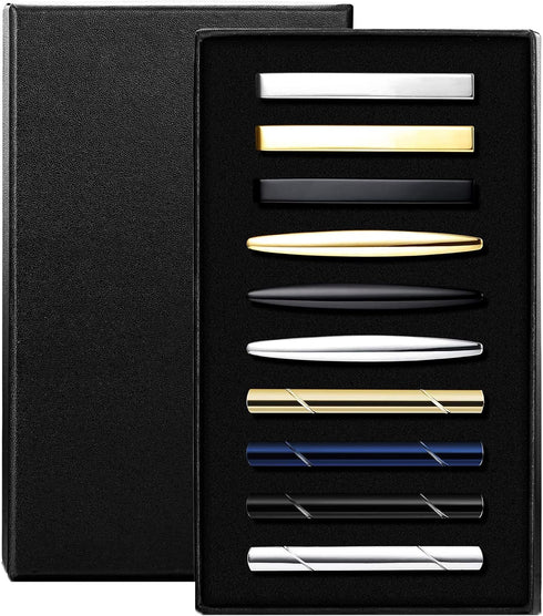 JOERICA 10 Pcs Tie Clips Set for Men Tie Bar Pin Clips Set for Regular Ties Necktie Wedding Business Clips With Gift Box...