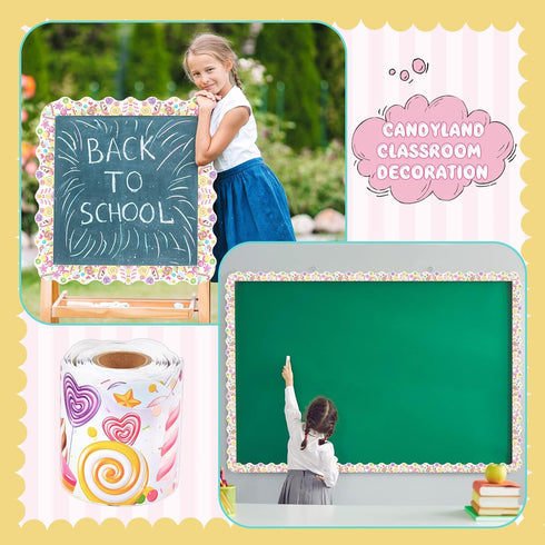 65.6ft Candyland Bulletin Board Border Self Adhesive Scalloped Border Trims Candyland Cutouts Bulletin Board for Candyland Classroom School Door D...