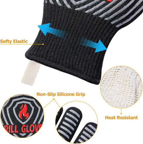 BBQ Gloves, 1472? Extreme Heat Resistant, Silicone Non-Slip Oven Mitts, Kitchen Gloves for Grilling, Cooking, Baking-1 Pair… (One Size Fits Most, ...