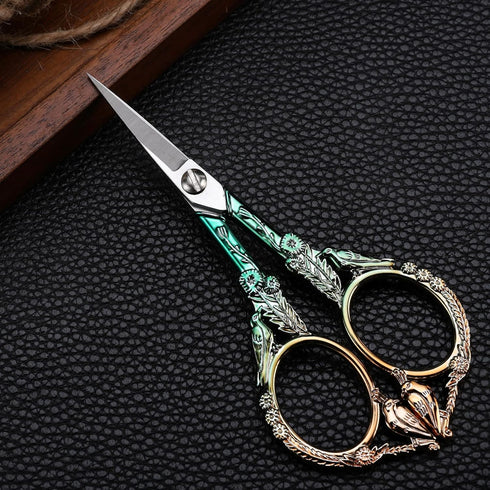 Embroidery Scissors, Sharp Pointed Sewing Scissors for Craft Cross Stitch Needlework Artwork Knitting Threading Small DIY Tools, 4.6in Gold Green ...
