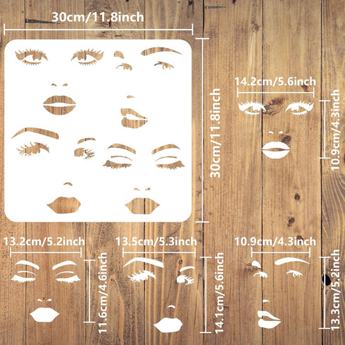 FINGERINSPIRE Female Face Painting Stencil 11.8x11.8inch Reusable Facial Expression Stencil Woman Face Drawing Template Eyebrows Eyes Nose Mouth S...