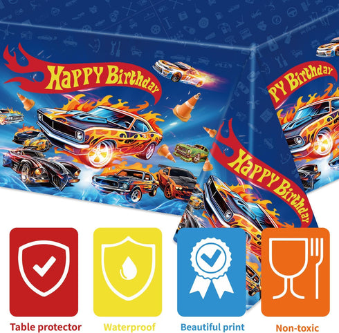 3pcs Hot Birthday Decorations Tablecloth Racing Car Themed Large 107x53.9 Inches Birthday Decorations Disposable Waterproof Table Covers for Birth...