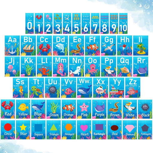 57 Pcs Alphabet Number Bulletin Board Set Under The Sea ABC Letters Number 0-10 Cards Cutouts Ocean Creatures Color Shape Educational Posters for ...
