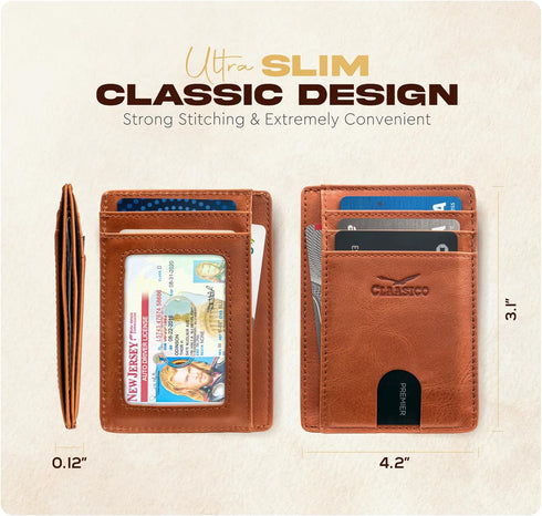 Claasico Front Pocket Small Minimalist Leather Wallet RFID Blocking Vintage Leather Credit Card Holder with Gift Box...