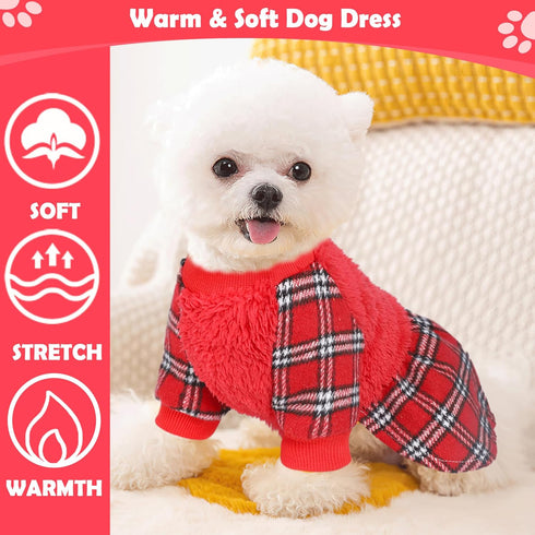 Dog Christmas Outfits Small Dog Christmas Sweater Dress Red Plaid Xmas Winter Dog Clothes Sweater for Small Dogs Girl Holiday Clothing Pet Apparel...