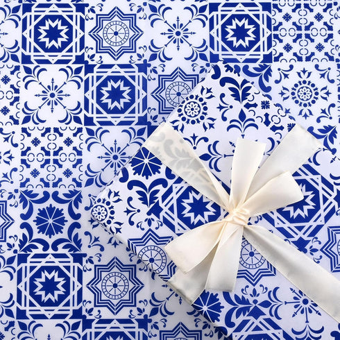 50 Sheets Moroccan Mosaic Tissue Paper,19.7 x 28 Inch Gift Wrapping Tissue Paper Blue Tiles Partern Art Tissue for Wedding Invitation Bridal Showe...