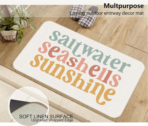 Beach Door Mat - Summer Beach Door Mats Outdoor Entrance, Coastal Doormat, Nautical Door Mat, Beach Bathroom Rugs, Salt Water Sea Shells Sunshine ...
