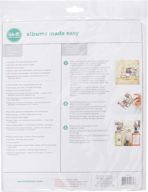 We R Memory Keepers Scrapbooking 8.5x11 Page Protectors, 10 Pack, Non-Glare, Compatible with Standard 8.5x11 3 Ring Albums, Perfect for Scrapbooki...