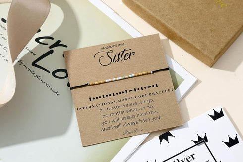 RareLove Sister Morse Code Beaded Bracelet Sister Birthday Gifts from Sister Long Distance Friendship Christmas Gifts Waterproof Gold Blue White T...