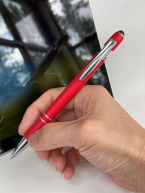 Pack of 5 Rubberized Comfort Soft Touch 2 in 1 Ballpoint Pen Capacitive Stylus Tip, Premium Metal Medium Point, Black Ink, Compatible with Most To...